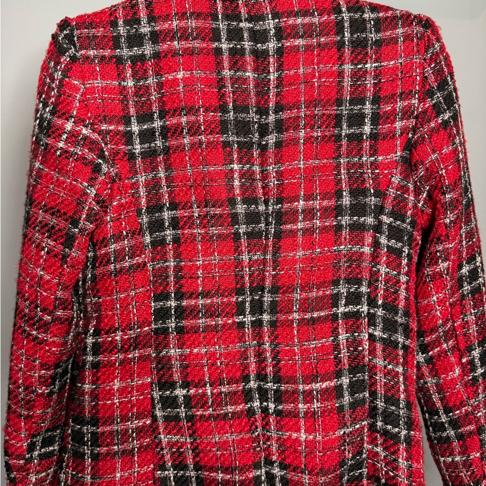 Rachel Zoe Red and Black Plaid Blazer with Notched Lapels - Picture 6 of 7